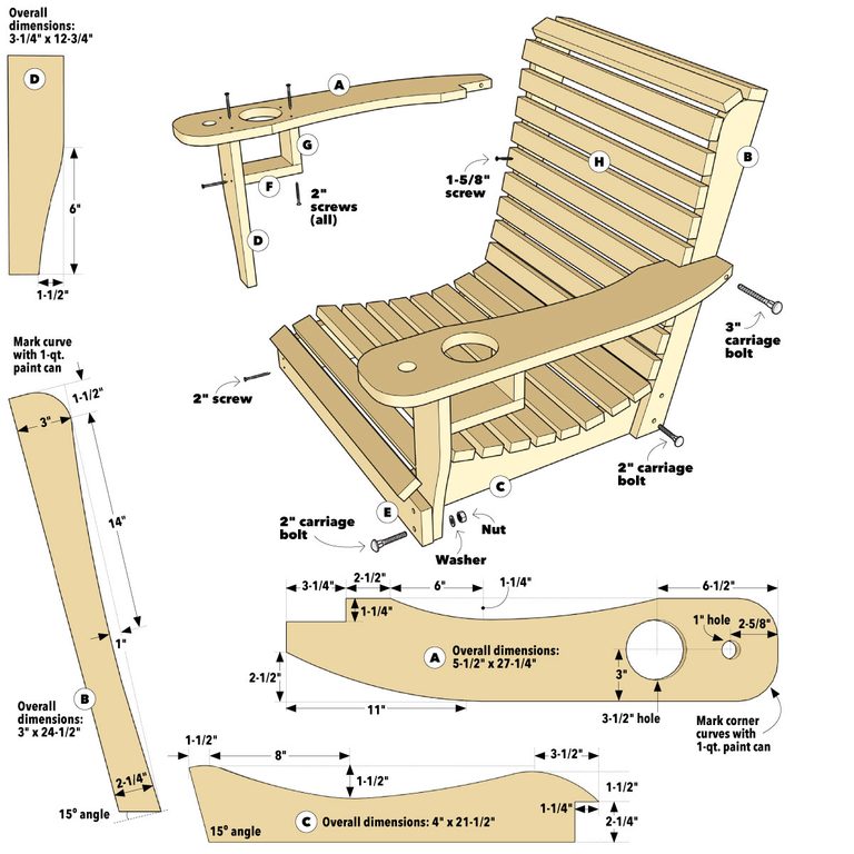 A wooden chair with many parts laid out.